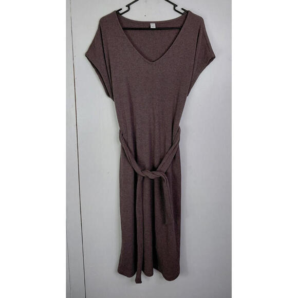 Old Navy Dresses & Skirts - Old Navy Dress Womens S Maxi Tie Waist Brown Ribbed Knit Sweater Short Sleeve